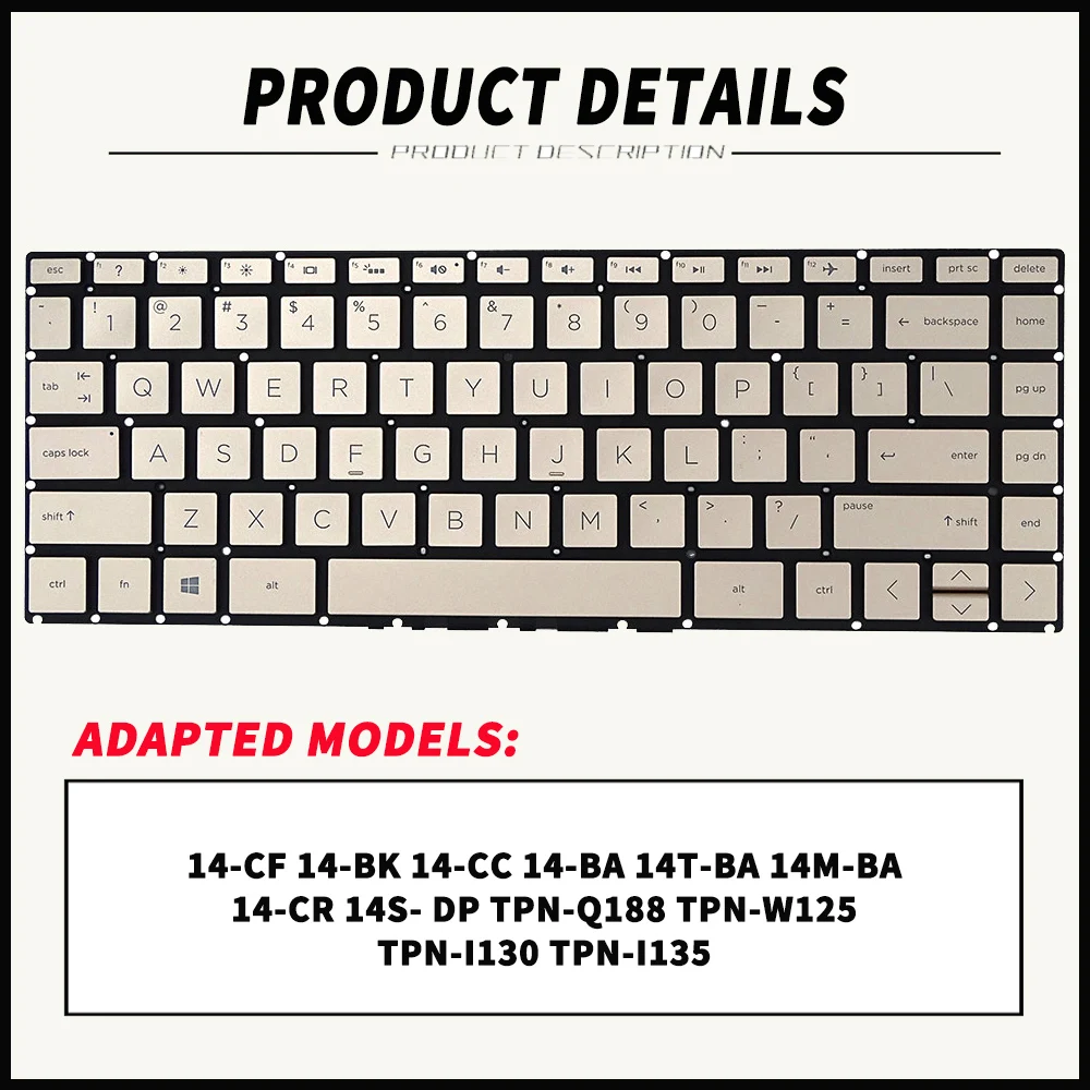 For HP Youth Edition 14-CF 14S-ER TPN-I130 TPN-I135 Notebook Keyboard New Backlit Keyboard (Gold) 14-CF 14-BK