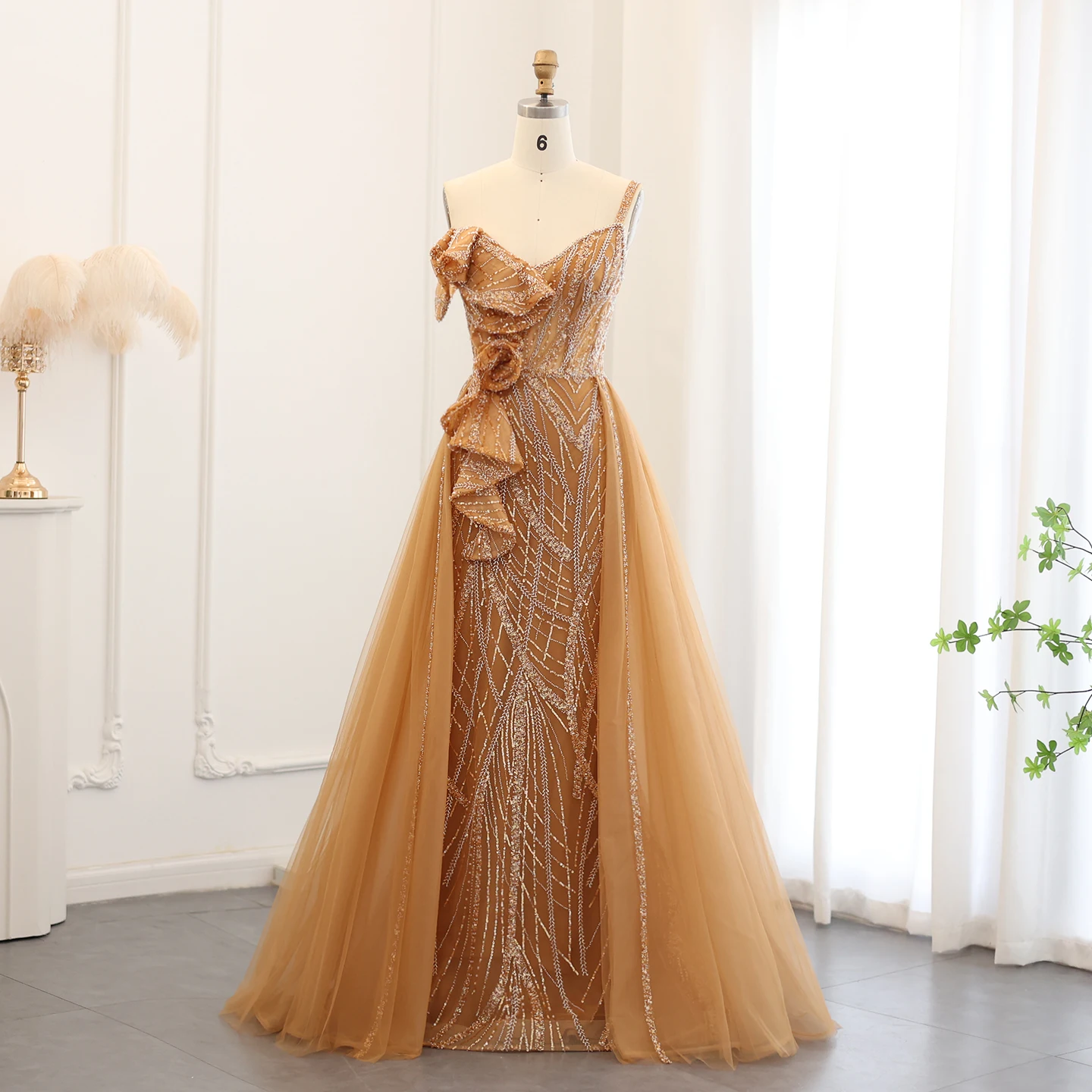 

Sharon Said Spaghetti Straps Gray Green Mermaid Evening Dress with Overskirt Blue Gray Green Wedding Party Gown SS095 Customized