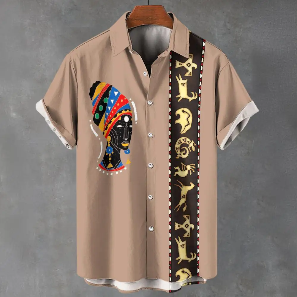 

2024 Ethnic Style Hawaiian Shirt Man 3d Print Casual Fashion Retro Men's Shirt Short Sleeved Men Clothing Top Summers