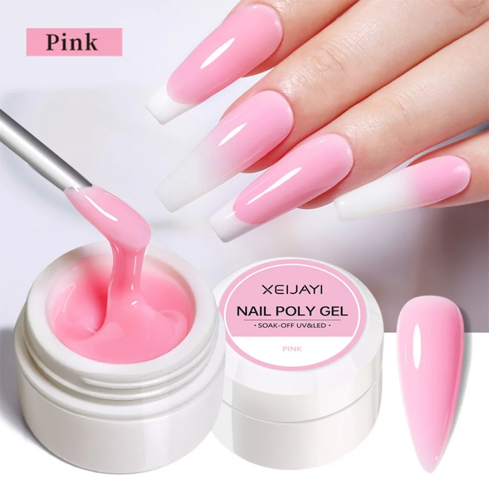 XEIJAYI Extension Nail Gel Jelly Pink White Clear Hard Gel Polish Self Leveling Soak Off UV Construction Nail Art DIY Manicure