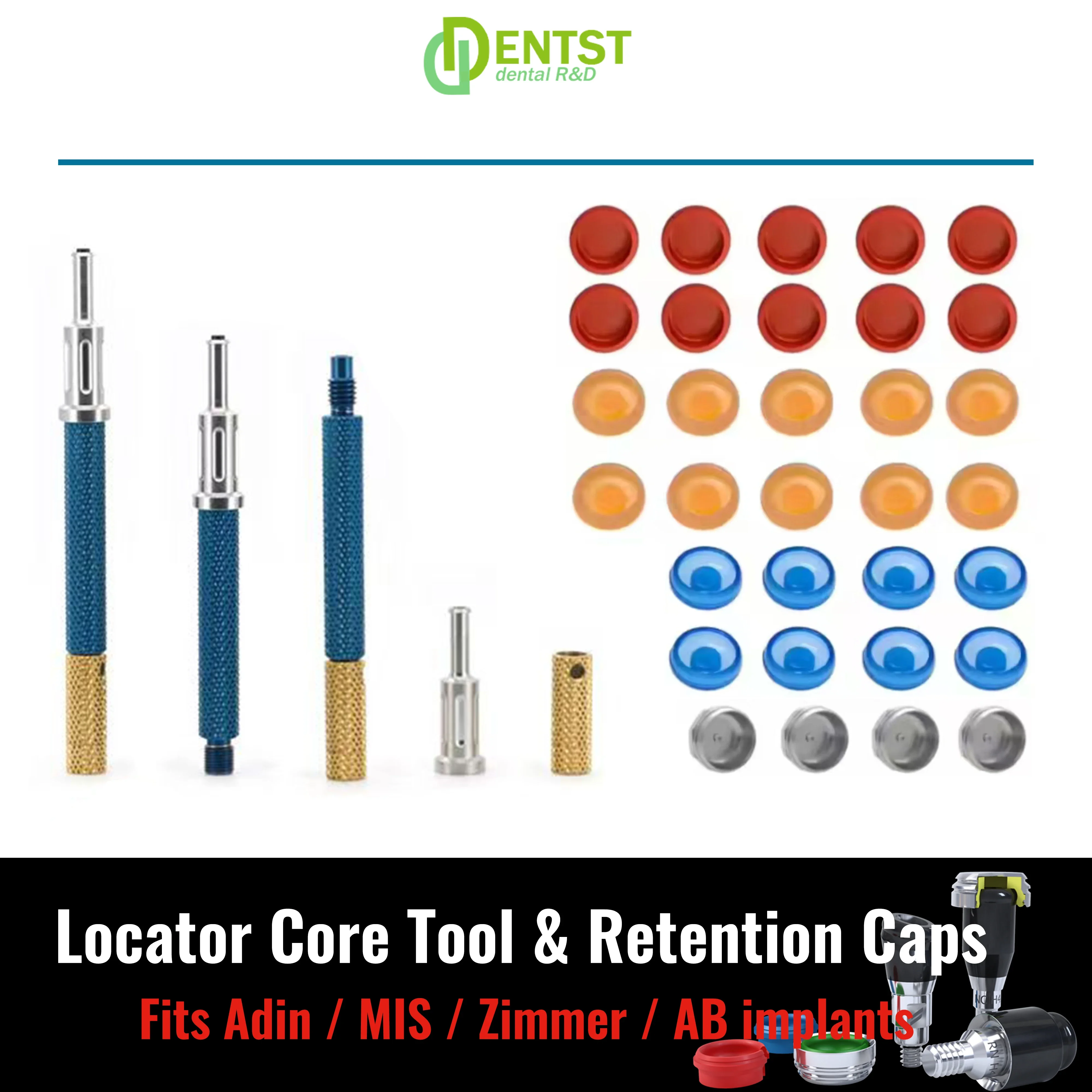 Dental Implant Retention Caps Removable Insertion Extraction Universal Locator Core Tool Abutment Overdenture Attachment Kit