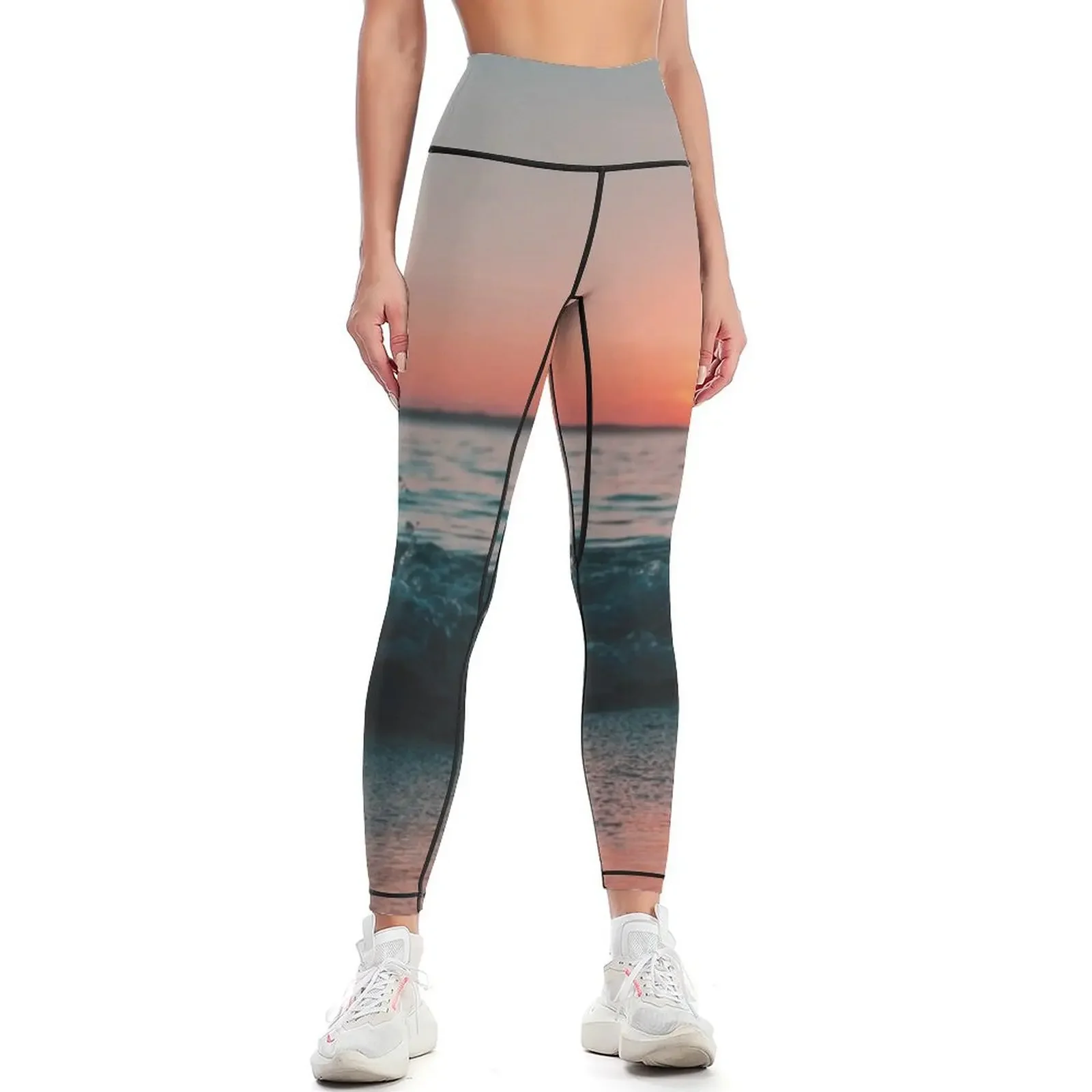 

Sunset in November - nature, photography, ocean, seascape, silhouette, sky, water, waves, Leggings for fitness Womens Leggings