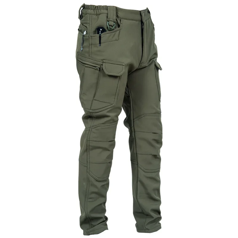 Outdoor Tactical Sport Shark Skin Soft Shell Plus Velvet Waterproof Charge Pants Men Hiking Climbing Training Trousers