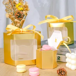 10Pcs 10*10*10 cm Candy Gift Box  with Window Ropes Cake  Chocolate Packaging Boxes Wedding Favors Birthday Party Decor Supplies