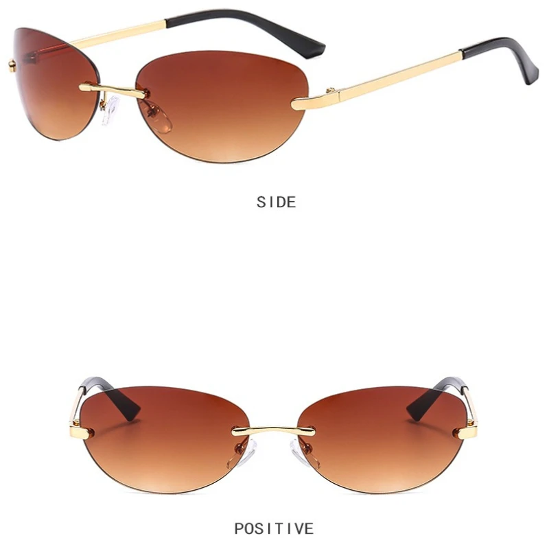 

Rimless Sunglasses Women Fashion Oval Travel Glasses Y2k Wrap Around Transparent Driving Eyewear Gradient Street Shot Sunshades