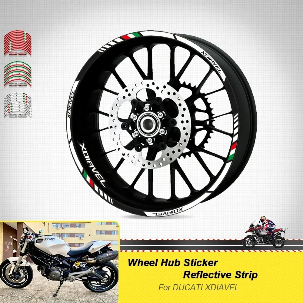 For DUCATI XDIAVEL X DIAVEL 17inch Motorcycle Accessories Sticker Rim Tire Waterproof Decals Wheel Hub Reflective Stripe Set