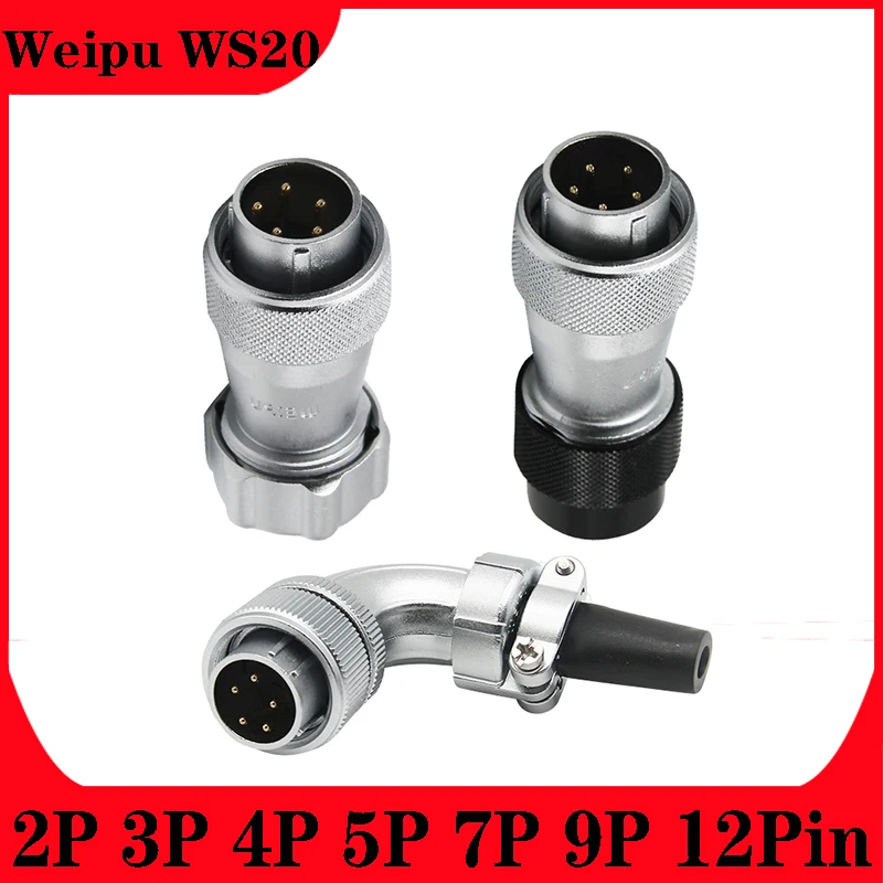 WEIPU Waterproof WS20 Series Aviation Metal Threaded Connector Fixed Floating Square Socket Male Plug, 2 3 4 5 7 9 12 Pin