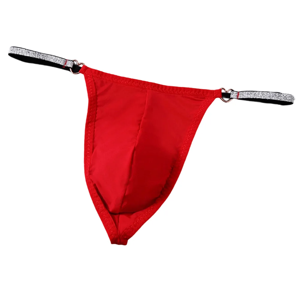 Sleek White Mens Thong Glitter Straps Heart Metal Accents Breathable Fabric  Comfort Low Rise Bulge Enhancing Pouch