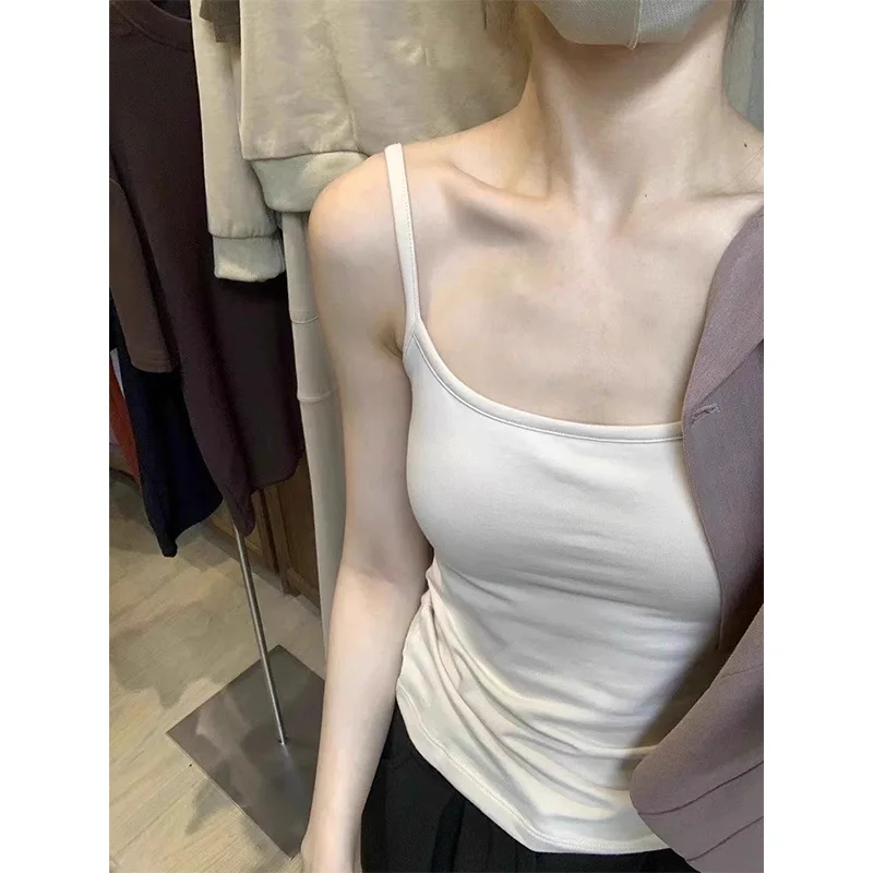 

2025 New Summer Versatile Basic Solid Color Sleeveless Slim Fit Short Top Casual Thin Shoulder Strap Vest Fashion Out