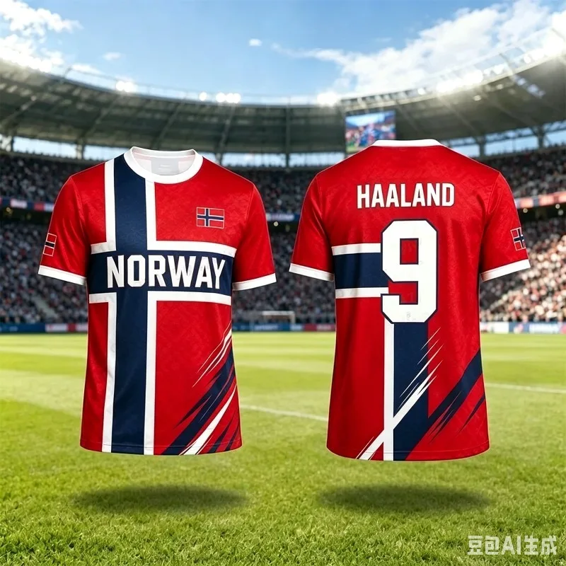 2026 Norway Haaland No.9 3D Printed Soccer Jersey Norwegian Graphic Front & Back Crew Neck Short Sleeve Unisex Football Fan Tops