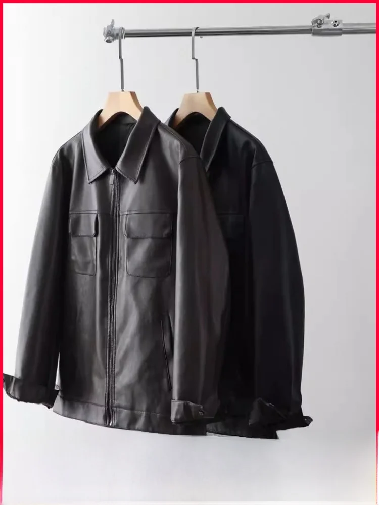 

Casual Men's Leather Jaet Stand Collar Zipper PU Leather Stand Fit Youthful Sle Windproof Regular Sve Length