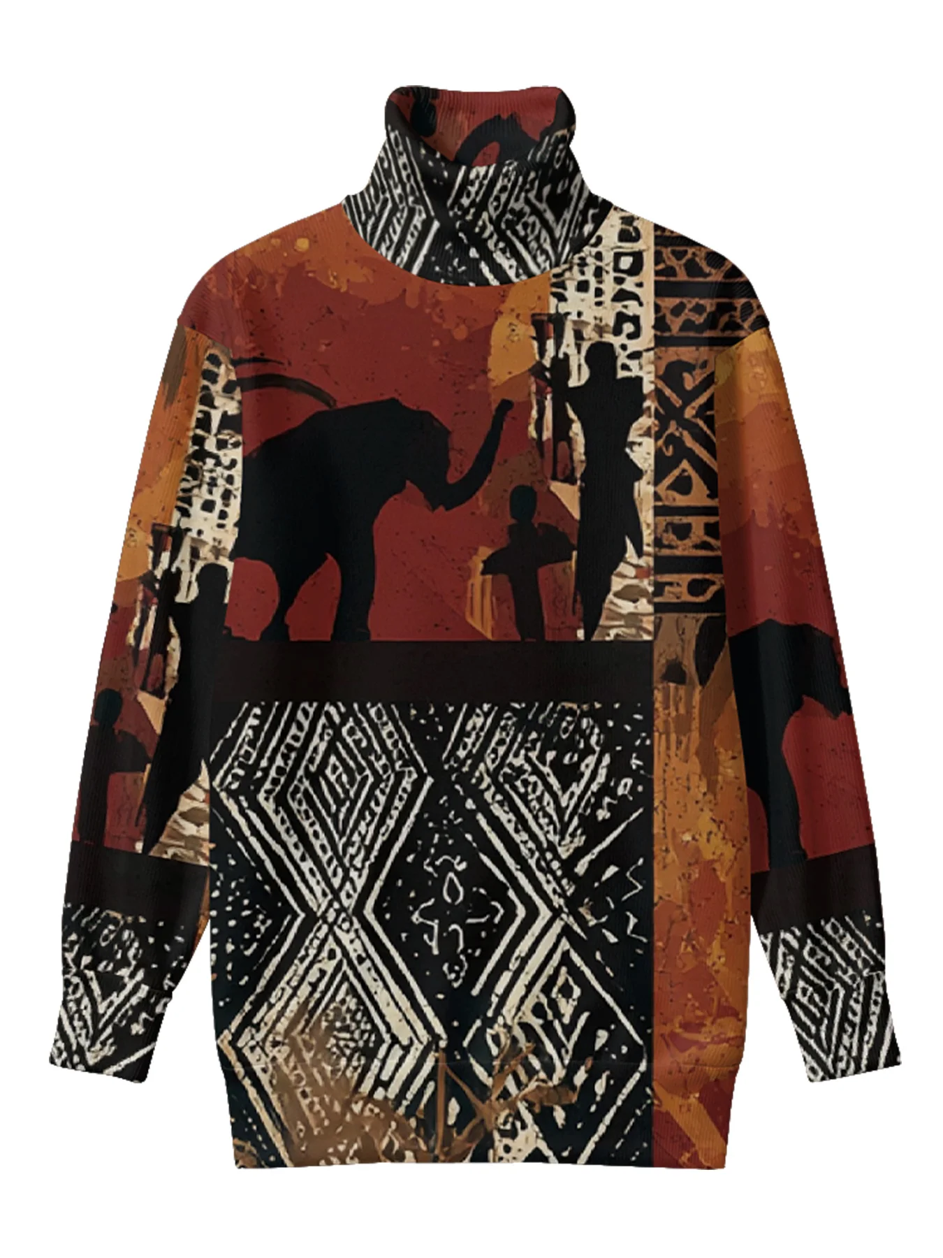 Trendy Multi-Animal Zebra Leopard Fusion Turtleneck Printed Sweater Ethnic Patchwork Wilderness Textured Cultural Winter Fashion