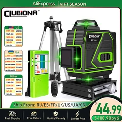 Clubiona-Nível Laser Professional verde, controle remoto, modo de pulso, 4D, 16 linhas, 1pc, 2 pcs baterias