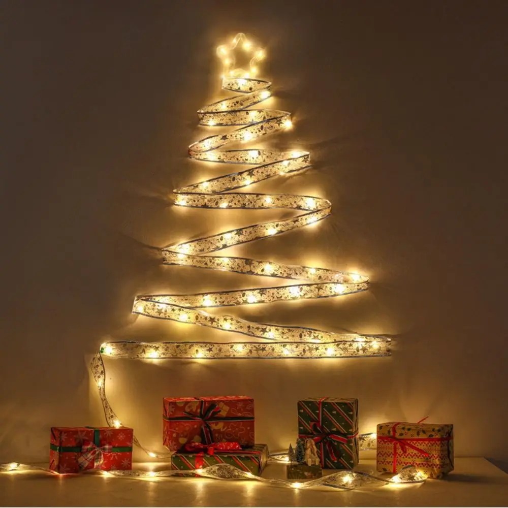 

10m 100 Lights Christmas Ribbon Lights LED Battery-Powered Christmas Tree Decoration Light Polyester Flashing
