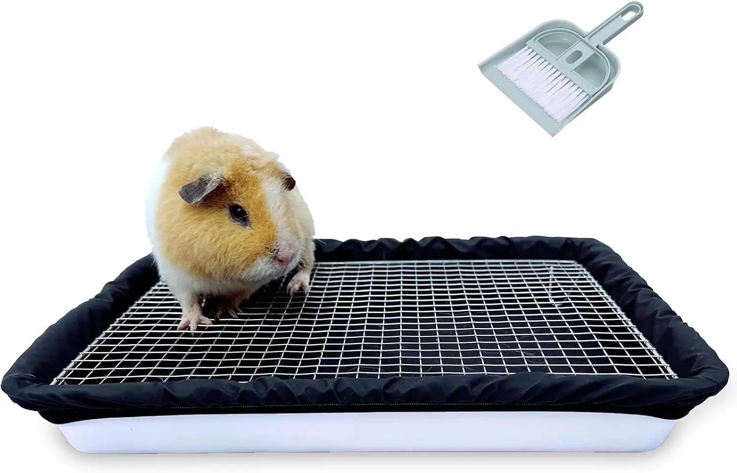 

Guinea Pigs Litter Box with Stainless Steel Grid & 2 Reusable Waterproof Liners, Small Animal Potty Tray for Dwarf Rabbit