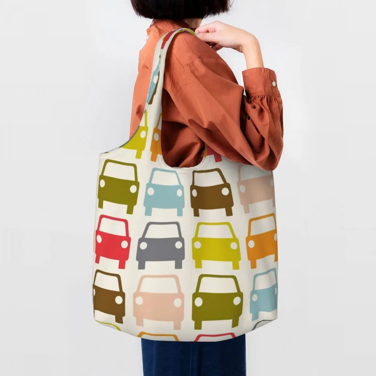 Fashion Printing Car Park Pattern Colorful Shopping Tote Bag Portable Canvas Shopper Shoulder Bags Photography Handbags