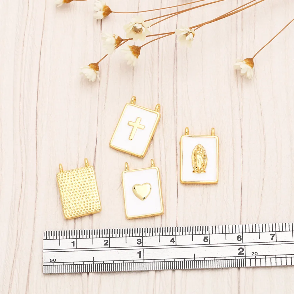 OCESRIO Enamel FE Square Pendant for Necklace Copper Gold Plated Virgin Mary DIY Heart Cross Jewelry Making Component pdtb242