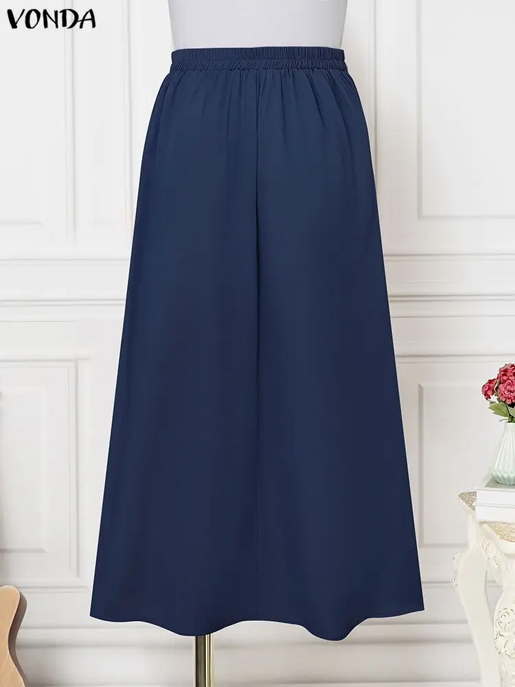 プラスサイズ 5XL VONDA エレガントなマキシスカート女性弾性ウエストジュープスファルダスサイアファッションカジュアルフリルロングスカートオーバースカート