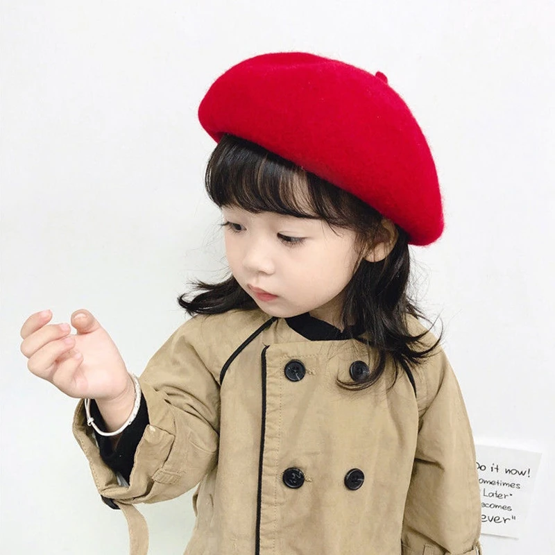 

Baby Beret Girls Lovely Caps Kids Solid Color Berets Children Beanies Hats Spring Autumn Soft Warm Painter Hats