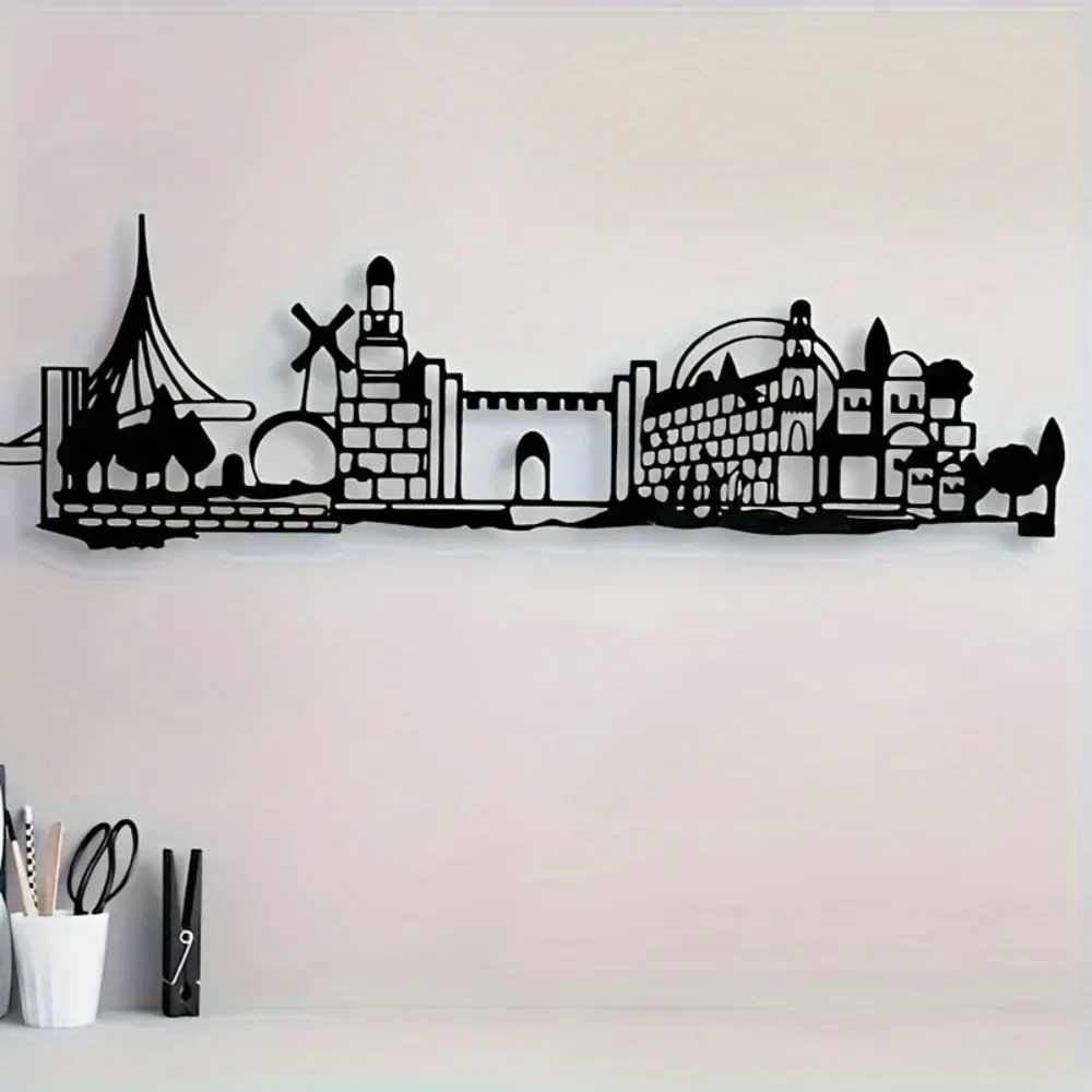 CIFBUY Jerusalem Skyline Old City Silhouette Metal Wall Art, Vintage Iron Wall Decor With Star of David