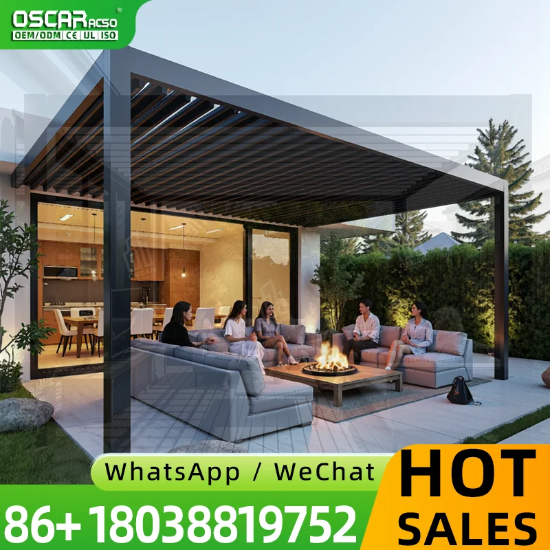 Motorized Outdoor Aluminum Louvered Bioclimatic Structure with Powder Coated Finish Patio Shelter Waterproof Windproof for Garde