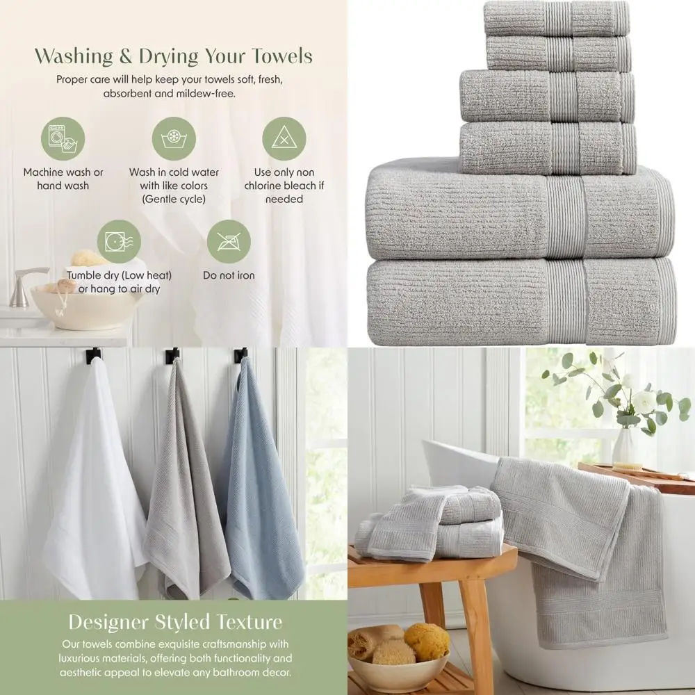 

Set of 6 Grey Ribbed Bath Towels | 100% Combed Cotton | Absorbent & Quick-Drying | Oeko-TEX Certified | Mauro Collection High Ri