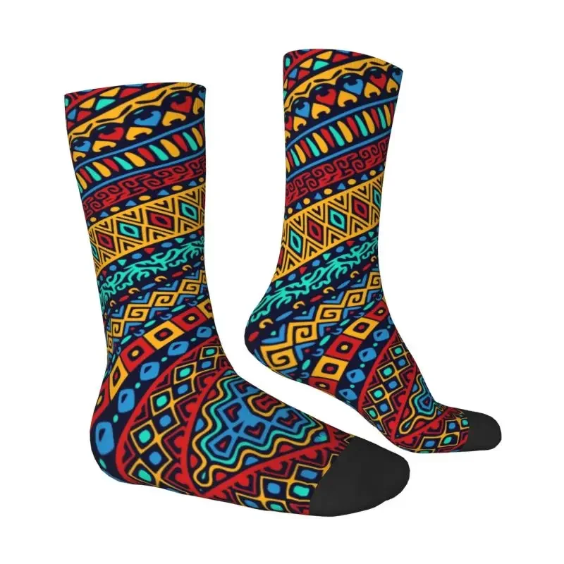 Cute Mens Colorful African Tribal Pattern Dress Socks Unisex Warm Comfortable 3D Print Africa Ankara Print Crew Socks