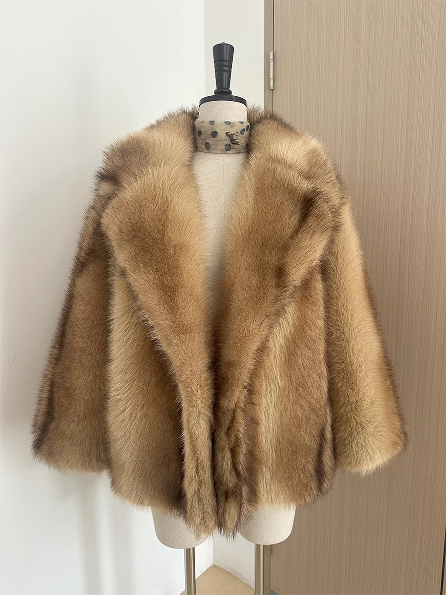 Brown Stripes Gradient Premium Faux Fox Fur Coat Women’s Fashion Iconic Plush Outwear High Street Vintage Cozy Everyday Outfit