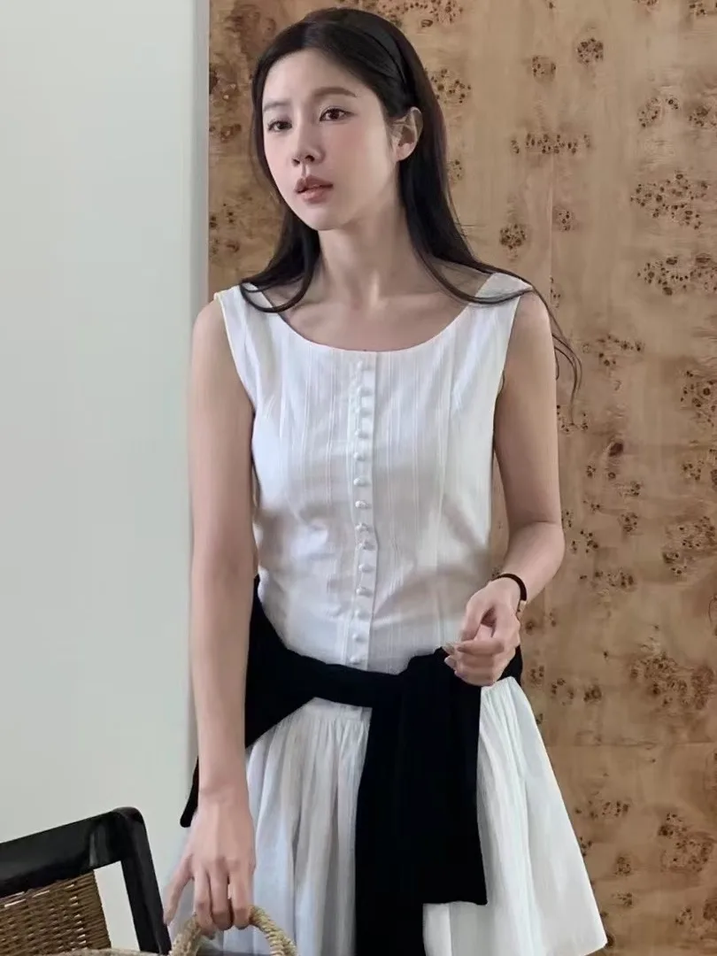 

White Single-Button Svel Women's Dr Waist-Cinching ort Skirt Design Summer New Sle Commute Pure Color Faion