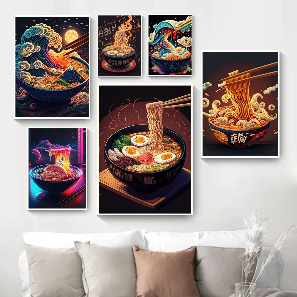 Mouth Watering Japanese Ramen  Restaurant Kitchen Decoration Poster Canvas Printing Wall Art Picture for Room Home Decor