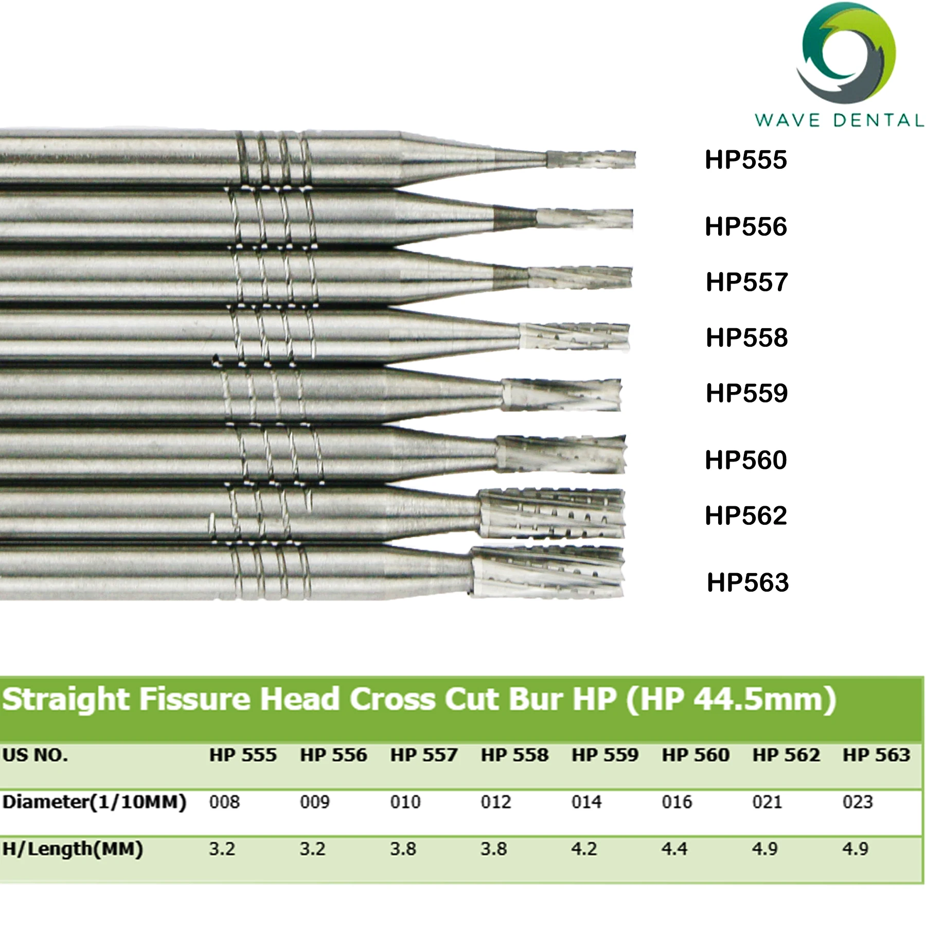 WAVE Dental Tungsten Carbide Straight Fissure Slow Burs 3.2 to 4.9mm For Straight Handpiece or Micro Motor Handpiece 5Pcs/Pack