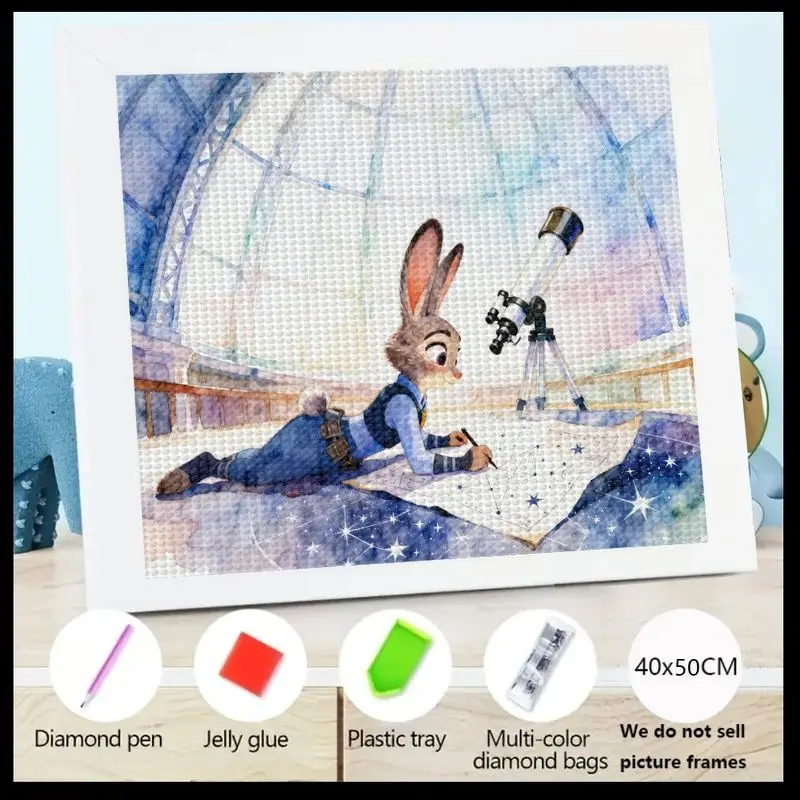 

1PC Zootopia Judy Hopps Stargazing 5D DIY Diamond Painting Kit, Cute Cartoon Bunny Astronaut Animal Art, Full Drill Crystal Rhin