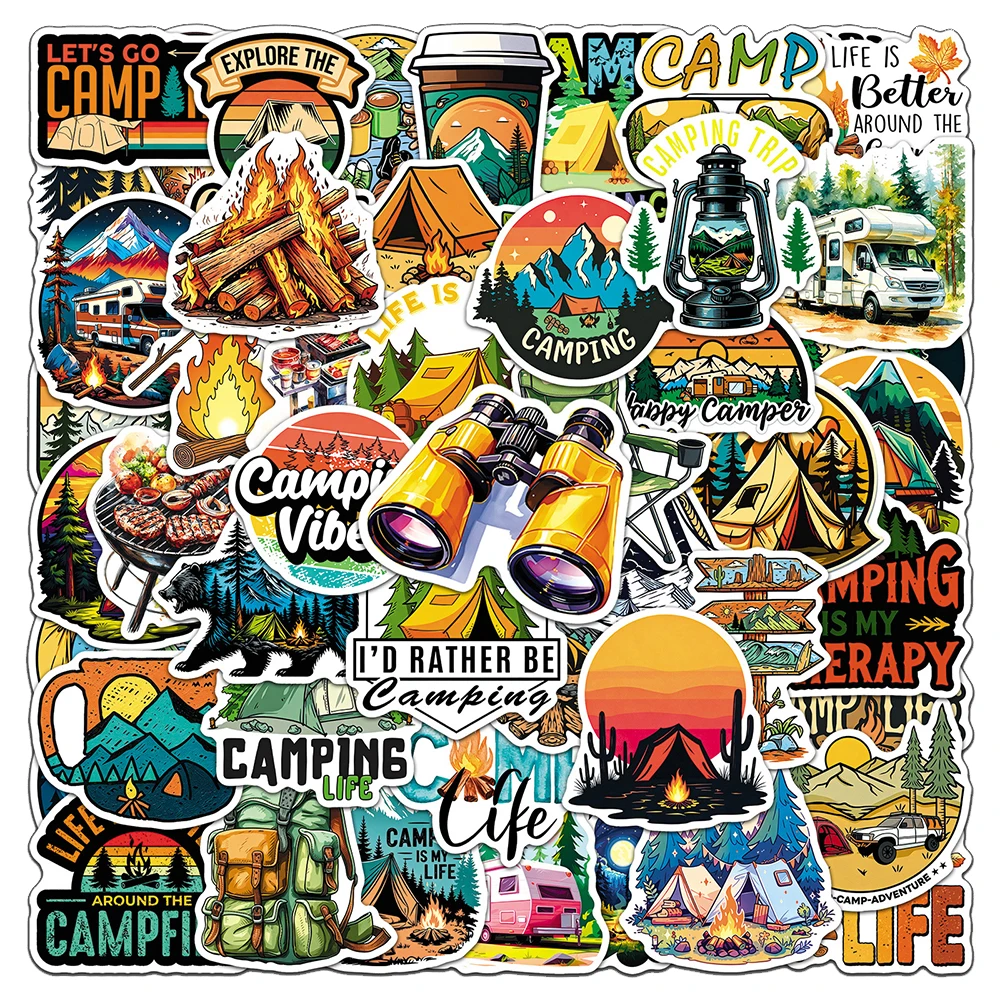 10/30/50pcs Cool Cartoon Outdoor Camping Stickers Forest Landscape Graffiti Sticker DIY Phone Helmet Motorcycle Decal Decoration
