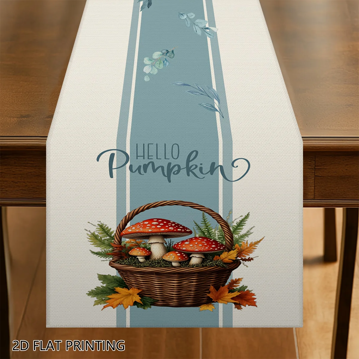 1Pc Autumn Table Runner - Pumpkin Basket Design, Hello Pumpkin Text, Suitable for Restaurant, Home, Harvest Party, Pastoral Market.