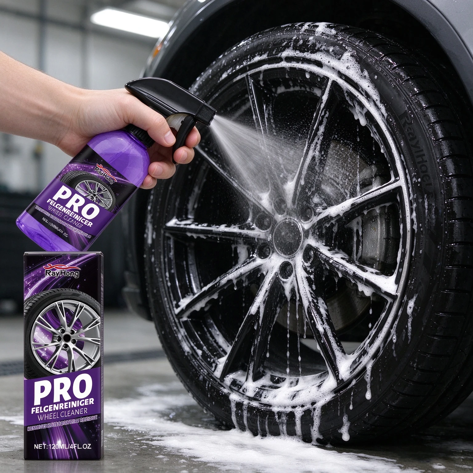 RAYHONG Car Wheel Rims Clean Agent Removes Stubborn Stains Dissolves Brake Dust Metal Part Anti-Oxidation Hub Maintenance Liquid