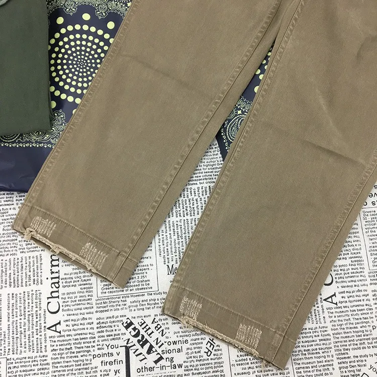 Autumn Heavyweight 97% Cotton Straight Cargo Pants Men's Loose Fit American Vintage Workwear Distressed Lumberjack Style Carbon