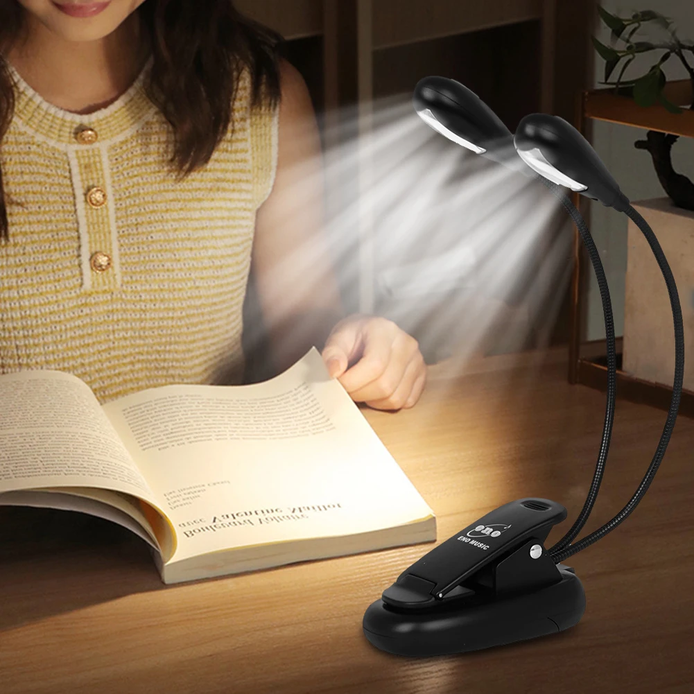 Music Stand Light Reading Lamp Dual Arms Clip On LED Book Light Rechargeable for Musician Piano Player Kids Travel