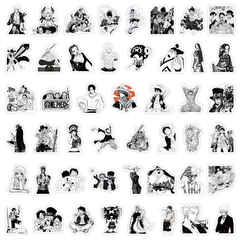 One Piece Monochrome Sticker Anime Figure Cap Luffy Zoro Nami Personal Sticker Q Figural Car Skateboard Decoration Birthday Gift