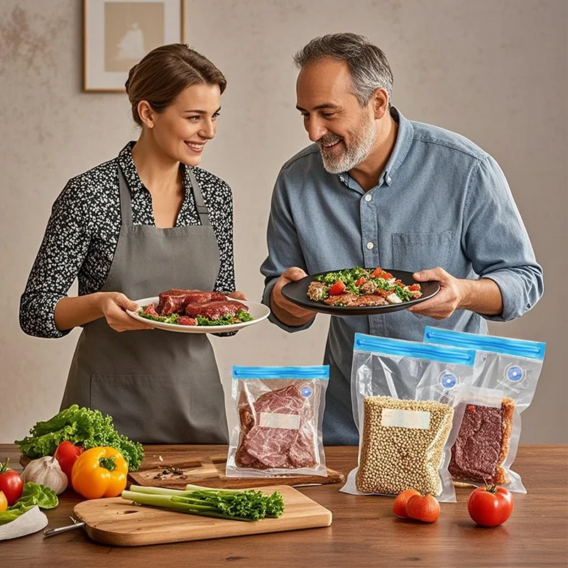 M12ksous Vide Bags, With Air Valve, Double-Layered Food Storage For Cooking, Food Storage, And Microwave Heating.