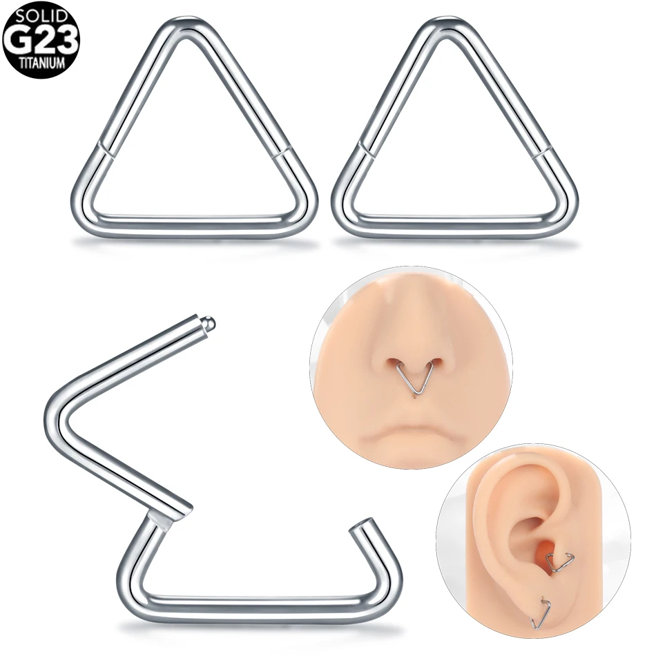 

1PC 16G Titanium Nose Piercing Triangle Hinged Septum Clicker Hoop Earring Tragus Cartilage Helix Daith Jewelry for Women Men