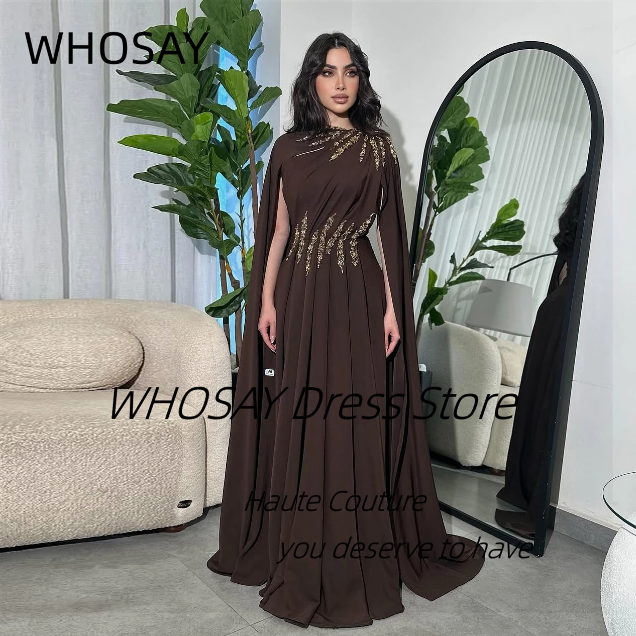 

WHOSAY Vestidos Пром платья с рукавами-фонариками из бисера Вечерние платья Длинные рюши Саудовская вечеринка Вечернее платье по индивидуальному заказу