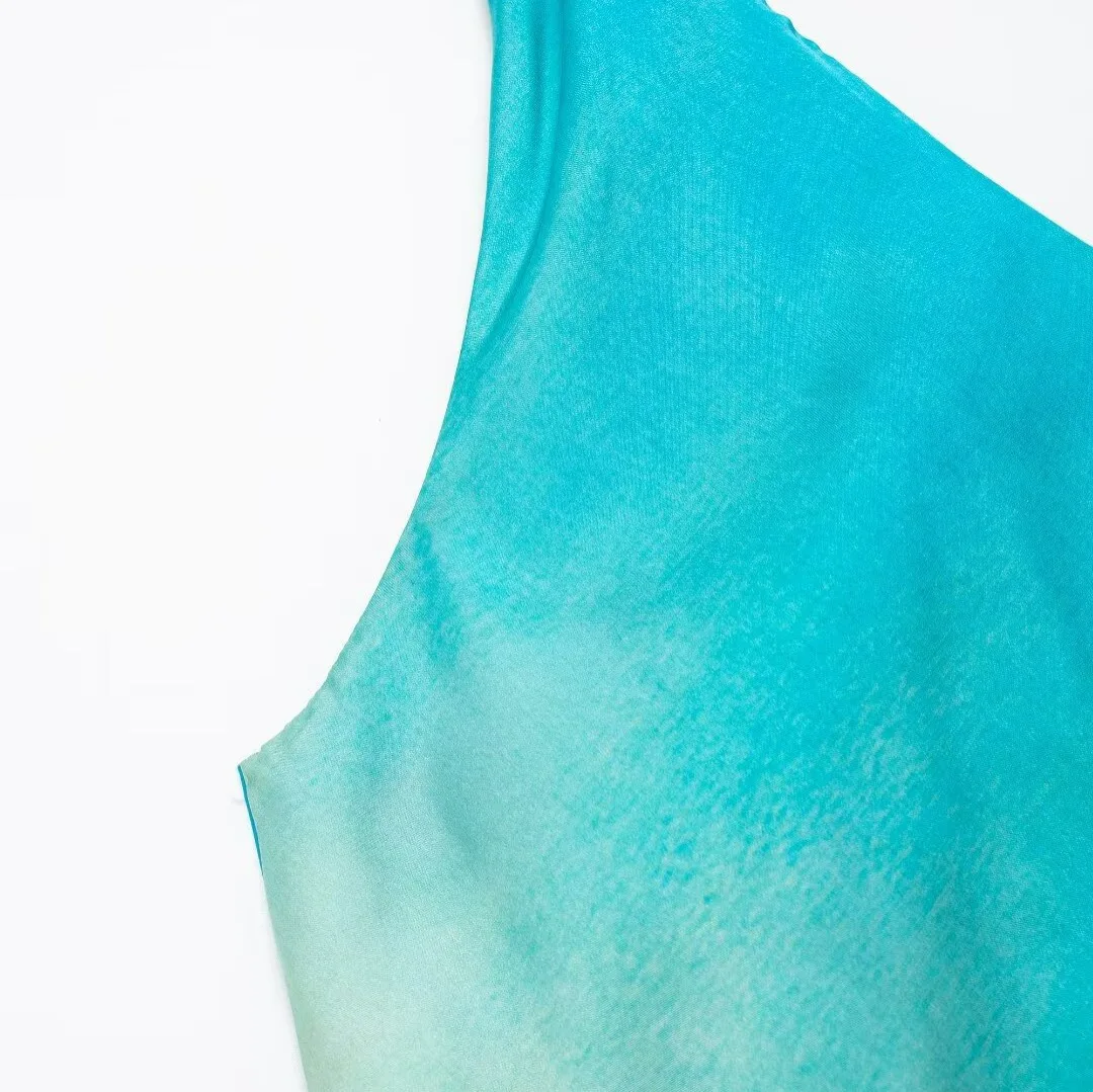 Dames Asymmetrische Tie Dye Satijnen Jurk