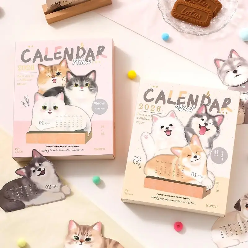 Scheduler ﻿2026 Cute Cat Dog Series Desk Calendar Table Planner Yearly Agenda Organizer Memo Notes For Home Office School Daily