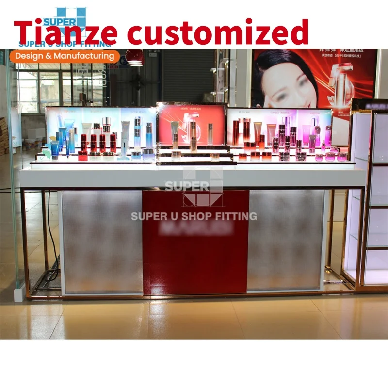 

(Customized) retail beauty shop display stand custom floor standing mall cosmetic display stand counter gondola showcase makeup