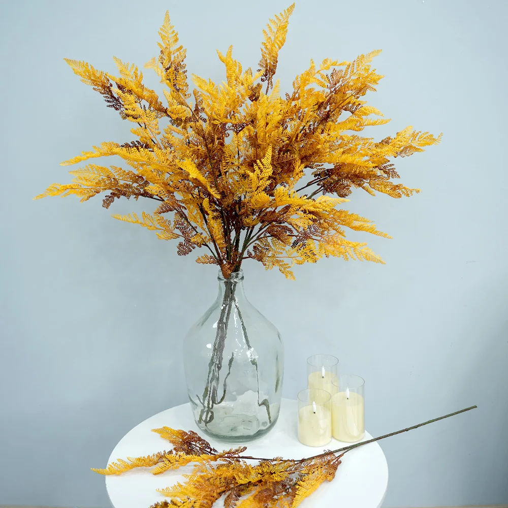 3 plantes artificielles jaunes d'automne, fougères artificielles de 38 pouces de long, fausses fougères, fausses plantes pour la maison, vase, décoration intérieure et extérieure pour Halloween