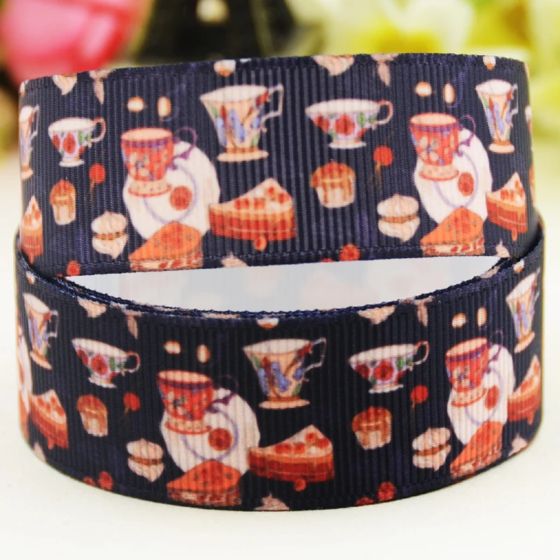 22mm 25mm 38mm 75mm Teacup cartoon printed Grosgrain Ribbon party decoration 10 Yards satin ribbons