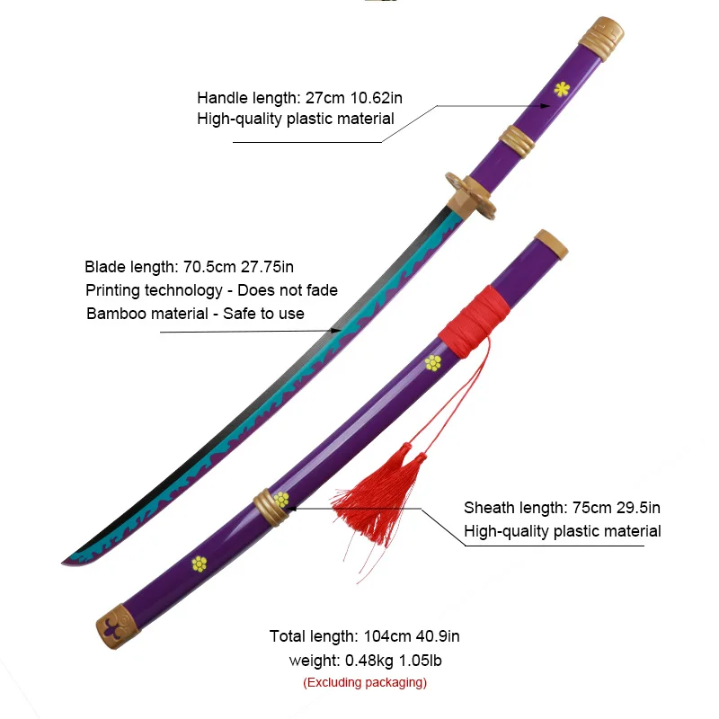 ดาบอะนิเมะ Katana 104cm/41in Roronoa Zoro ดาบตัวละครการเล่นอุปกรณ์ประกอบฉากของเล่นอาวุธพร้อมเข็มขัดและที่ใส่ดาบ