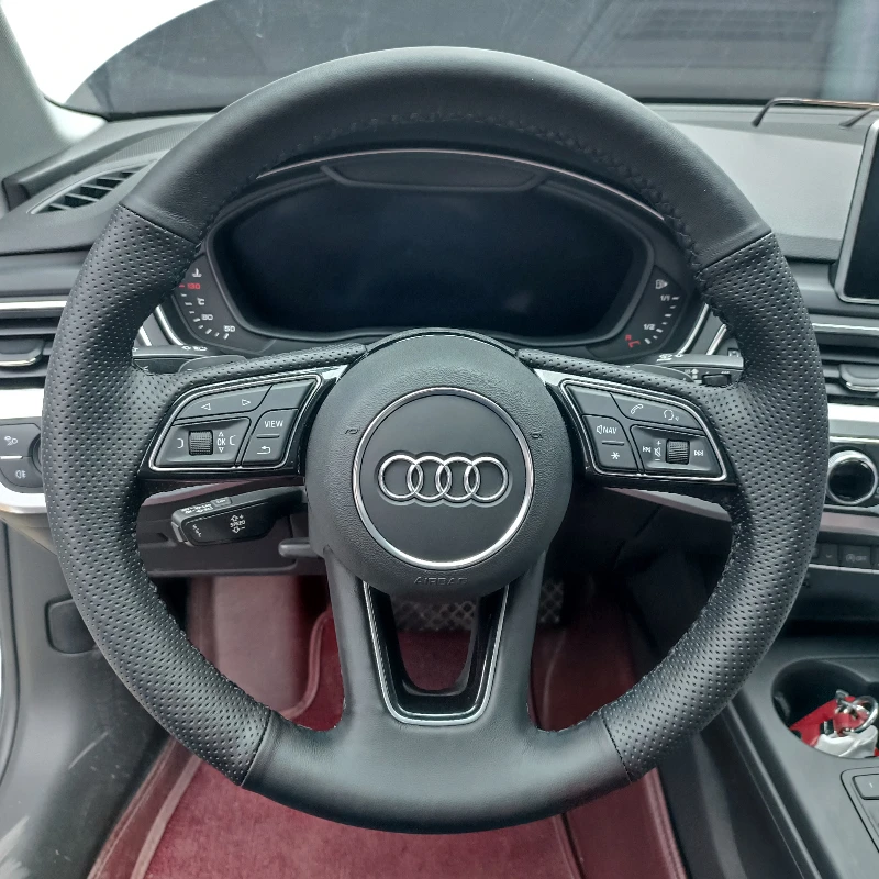 

Для Audi A1 8X A3 8V S3 A4 B9 S4 A5 S5 Q2 RS 4 2016-2022 Нескользящий черный чехол на руль из натуральной кожи с ручной прошивкой