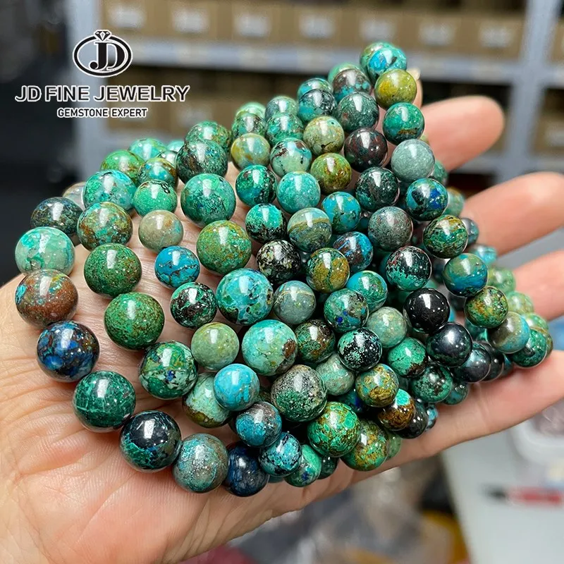 

JD 3A Natural Azurite Bead Charm Bracelet Women Men Genuine Blue Malachite Energy Crystal Aura Healing Yoga Elastic Couple Gift
