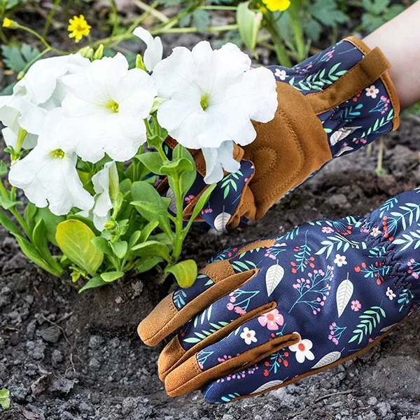 1Pair printing gloves flower garden planting weeding gardening anti-tie and stab-proof garden shrub anti-skid gloves snow gloves